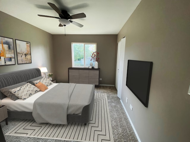 bedroom with carpet flooring and ceiling fan