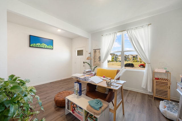 dining space featuring dark wood-type flooring