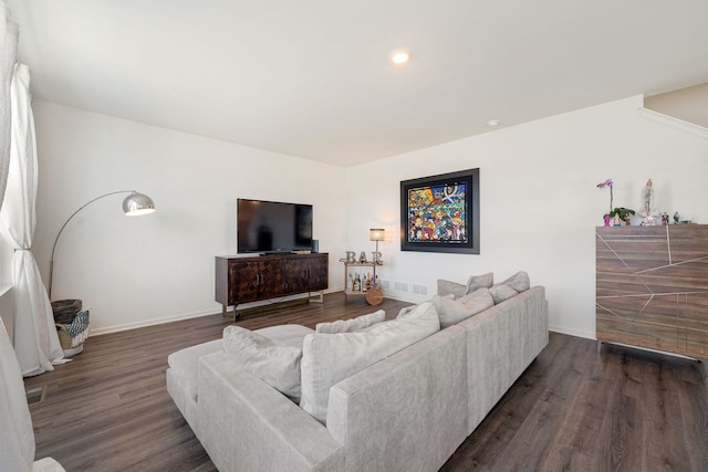 living room with dark wood-type flooring