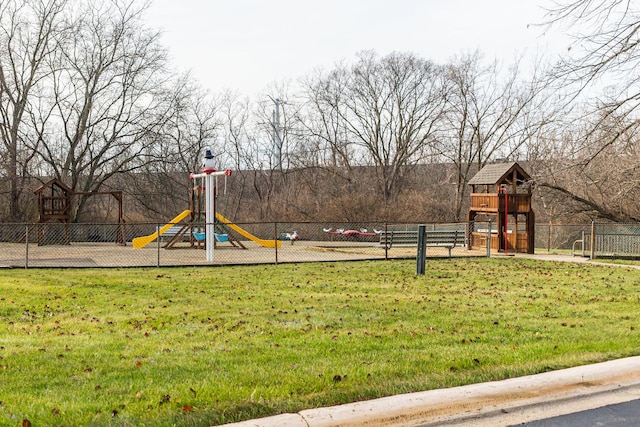 view of jungle gym with a yard