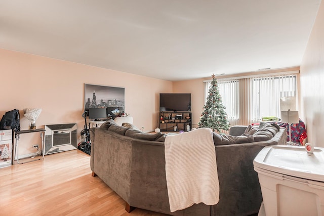 living room with light hardwood / wood-style floors