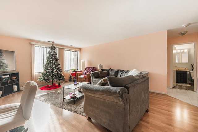 living room with light hardwood / wood-style floors