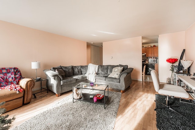 living room with light hardwood / wood-style flooring