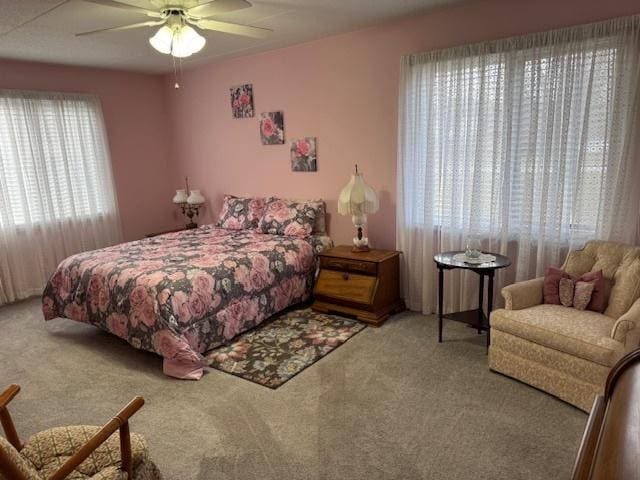 bedroom with carpet flooring and ceiling fan