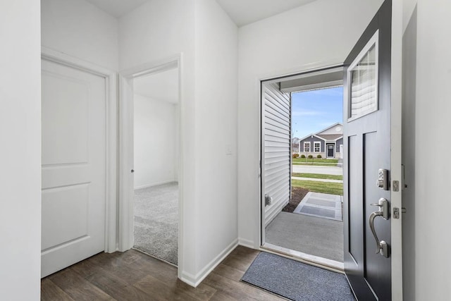 entryway with dark hardwood / wood-style flooring