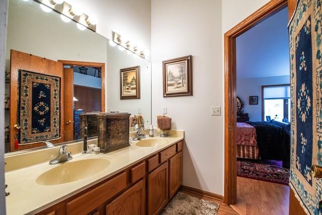 bathroom featuring hardwood / wood-style flooring and vanity