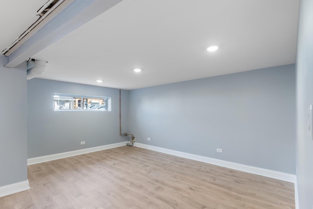 basement with light wood-type flooring