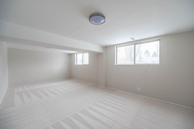 basement with light carpet