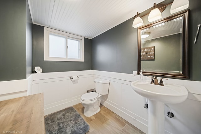 bathroom with hardwood / wood-style floors and toilet