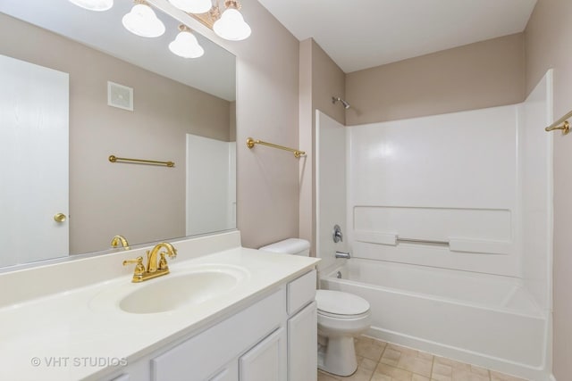 full bathroom featuring vanity, toilet, and shower / washtub combination