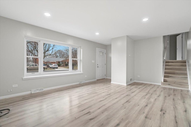 unfurnished living room with light hardwood / wood-style floors