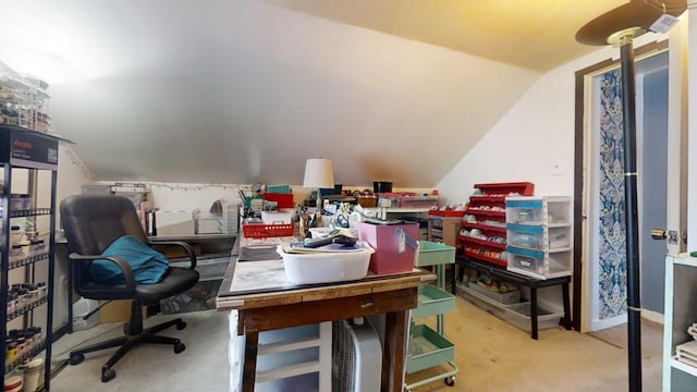 office space with lofted ceiling