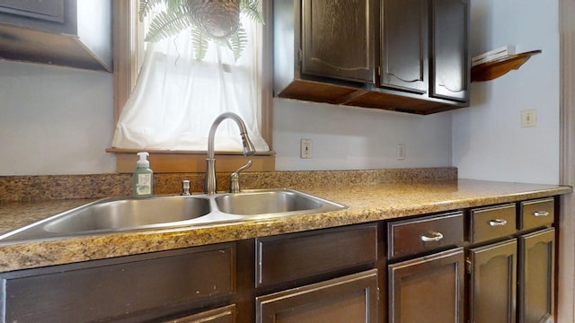 kitchen with dark brown cabinetry and sink