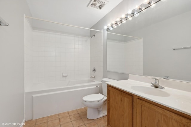 full bathroom with tile patterned floors, vanity, toilet, and shower / tub combination