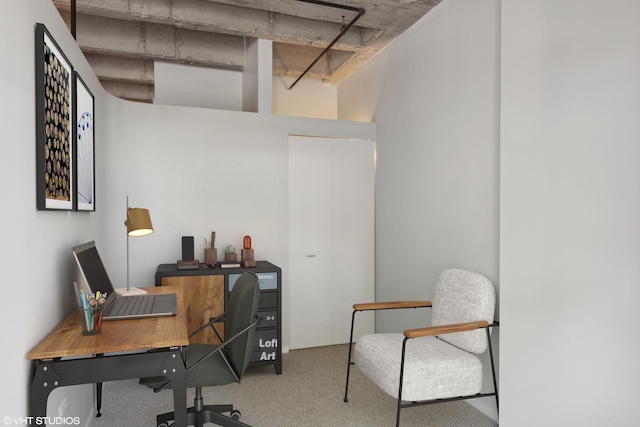 view of carpeted home office