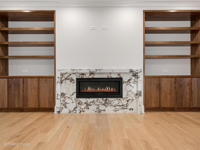 1208 W Wellington St Unit 1F, Chicago, IL 60657 - unfurnished living room with a high end fireplace and wood finished floors