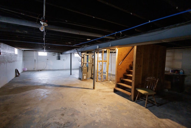 basement with heating unit