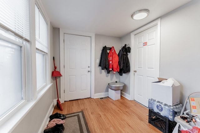 interior space with light hardwood / wood-style flooring