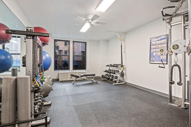 exercise room featuring a ceiling fan