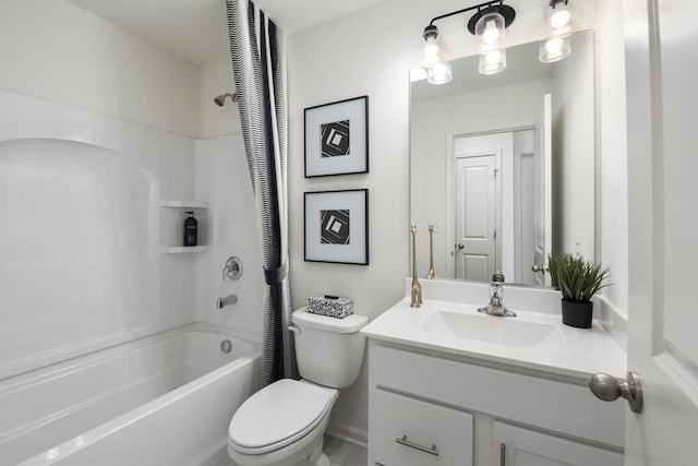 full bathroom featuring shower / bath combo, vanity, and toilet