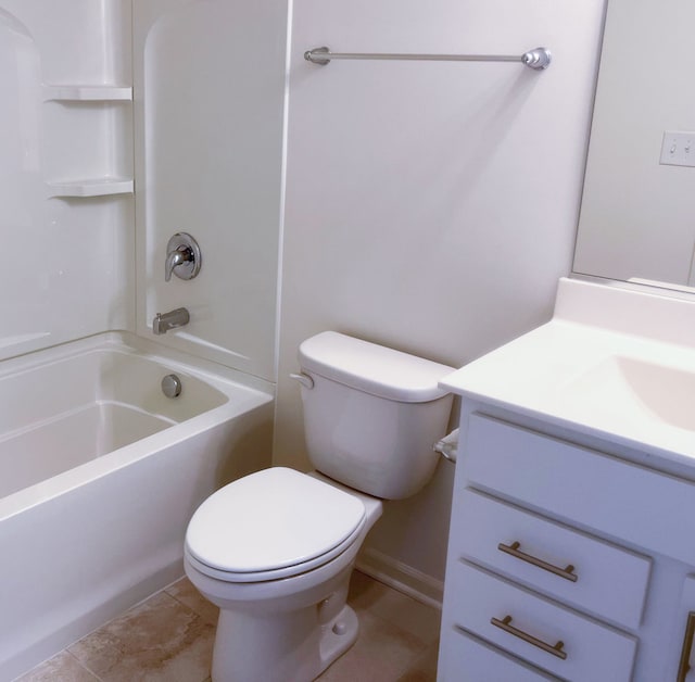 full bathroom featuring tile patterned flooring, shower / bathing tub combination, vanity, and toilet