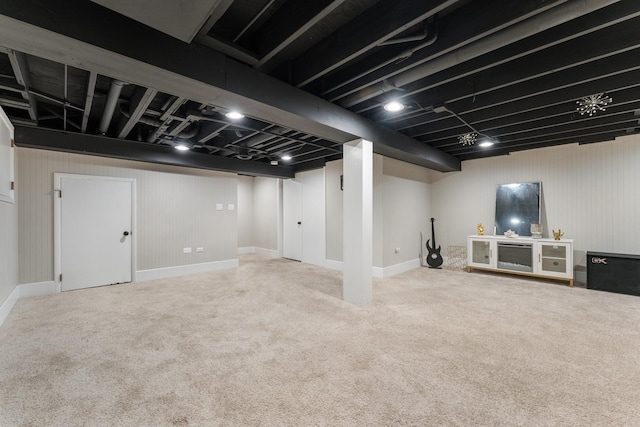 basement featuring carpet