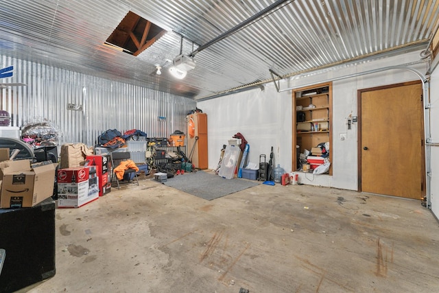 garage with a garage door opener