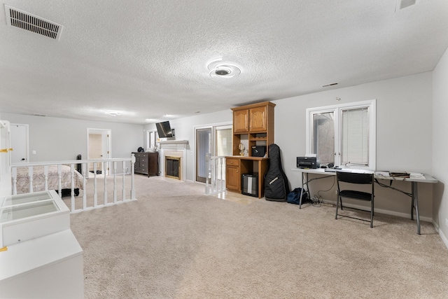 living room featuring a textured ceiling