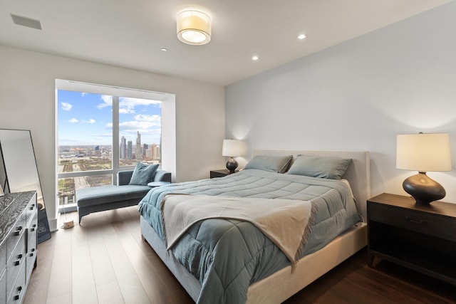 bedroom with dark hardwood / wood-style floors