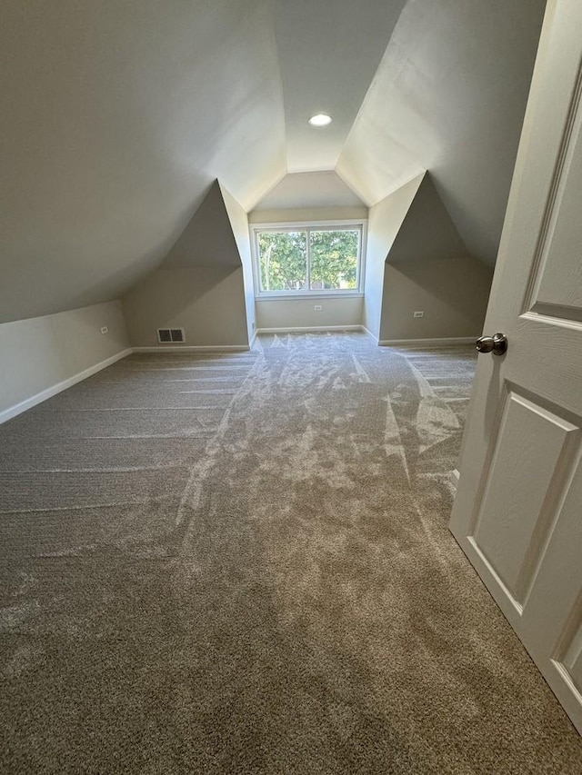 additional living space with carpet floors and vaulted ceiling