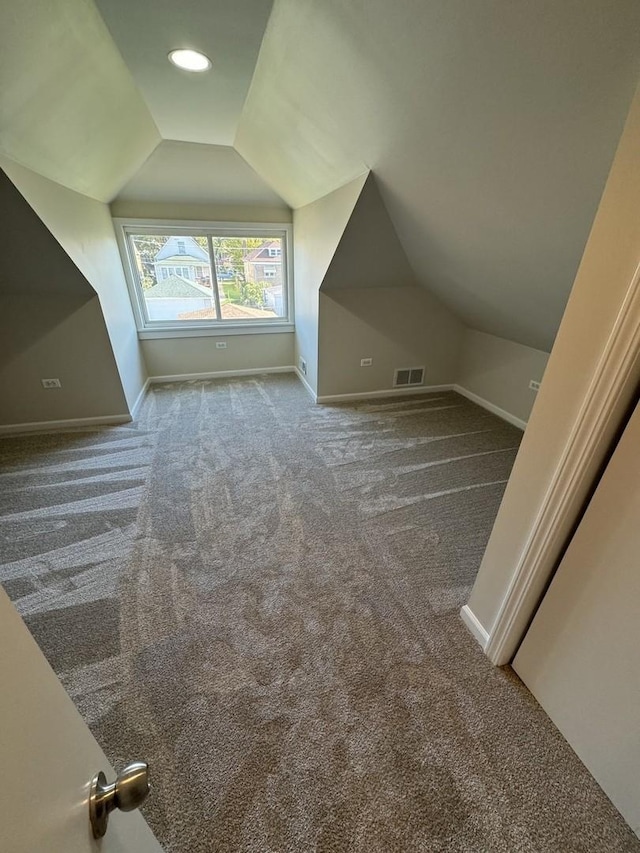 additional living space featuring carpet floors and vaulted ceiling