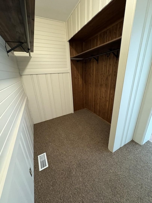 spacious closet featuring visible vents and carpet flooring