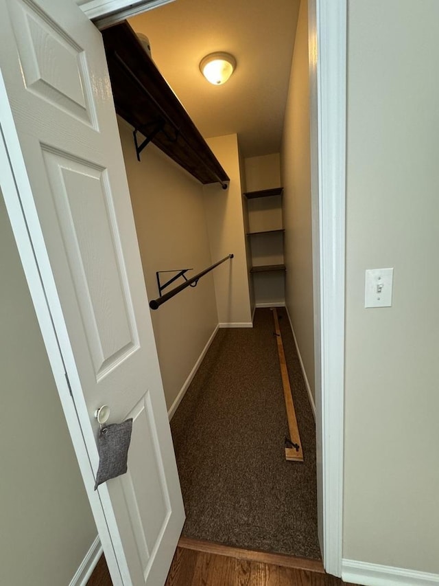 spacious closet with dark wood-style flooring