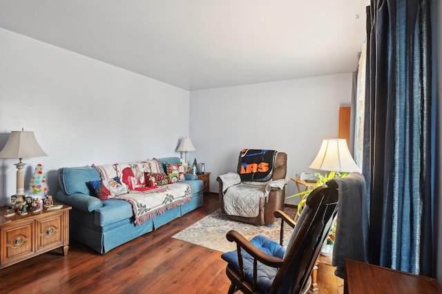 living room with dark wood-type flooring