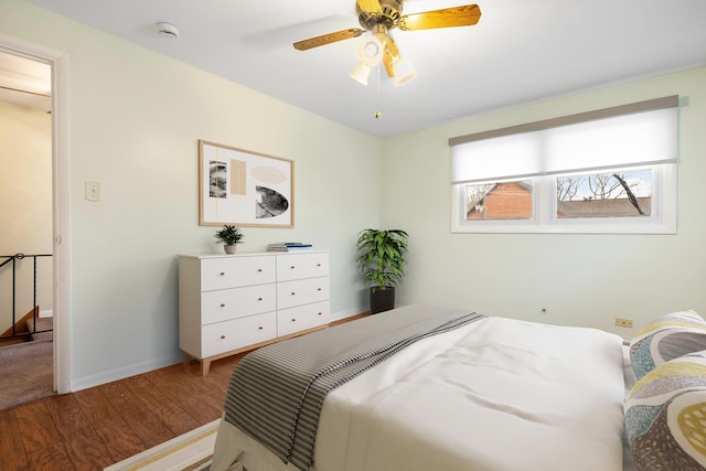 bedroom featuring ceiling fan and light hardwood / wood-style flooring