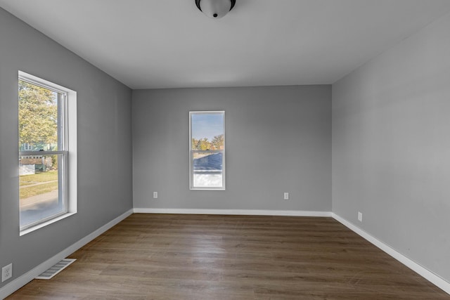 spare room featuring wood-type flooring and a healthy amount of sunlight