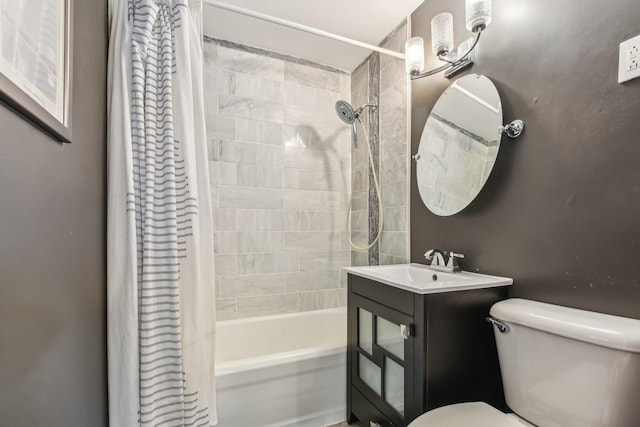 full bathroom featuring toilet, shower / tub combo, and vanity