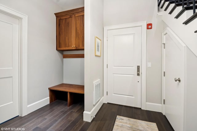 mudroom with dark hardwood / wood-style flooring