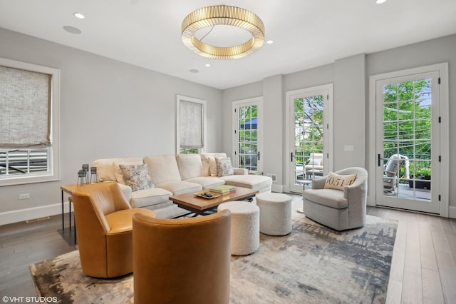 living room with hardwood / wood-style flooring and plenty of natural light