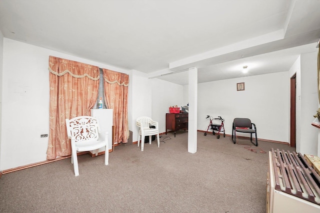 living area with carpet flooring