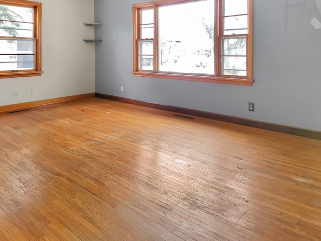 spare room featuring light hardwood / wood-style flooring and a healthy amount of sunlight