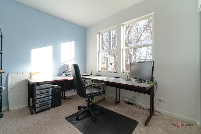 view of carpeted home office