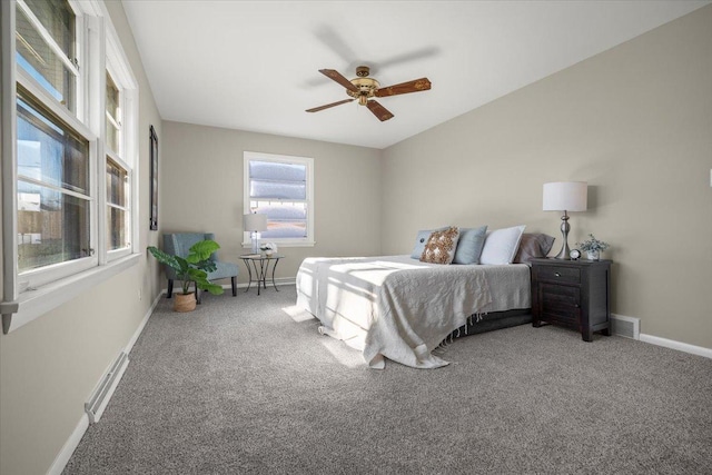 bedroom featuring ceiling fan and carpet flooring