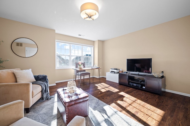 living room with dark wood-type flooring