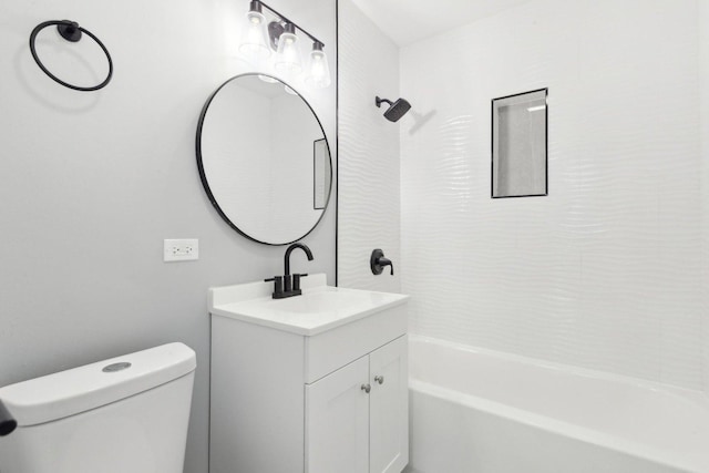 full bathroom featuring vanity,  shower combination, and toilet