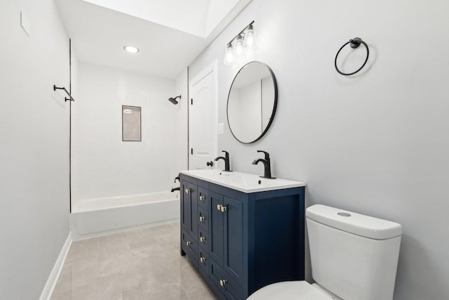 full bathroom featuring tile patterned floors, vanity, shower / bathtub combination, and toilet