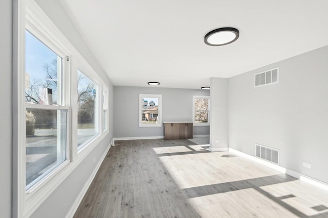 unfurnished living room with light hardwood / wood-style flooring