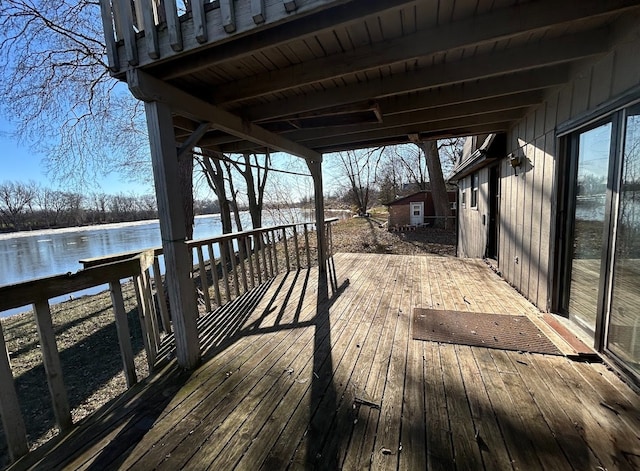 deck with a water view