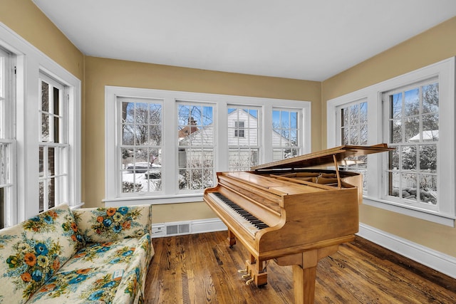 misc room with a healthy amount of sunlight and dark hardwood / wood-style floors