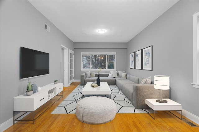 living room featuring light wood-type flooring